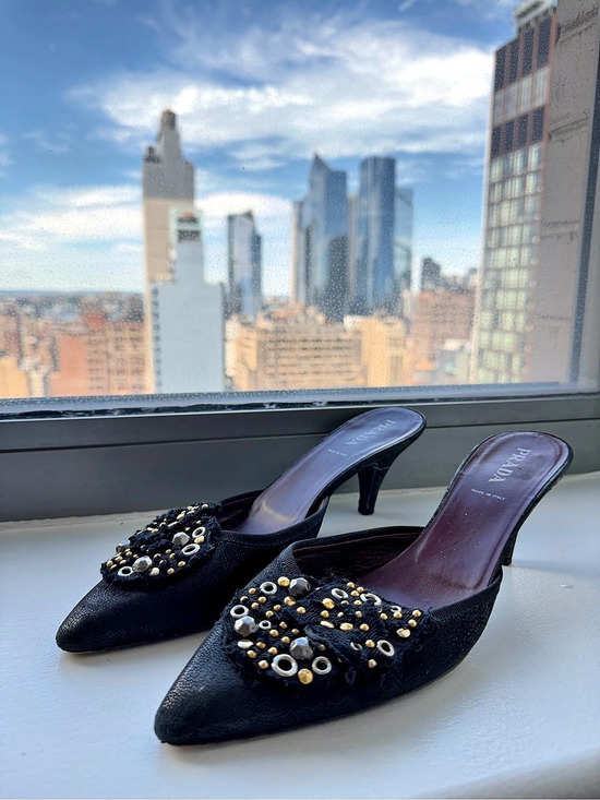 Prada Shoes - Rare Vintage Prada Embellished Pointed-Toe Mules in Black 39.5